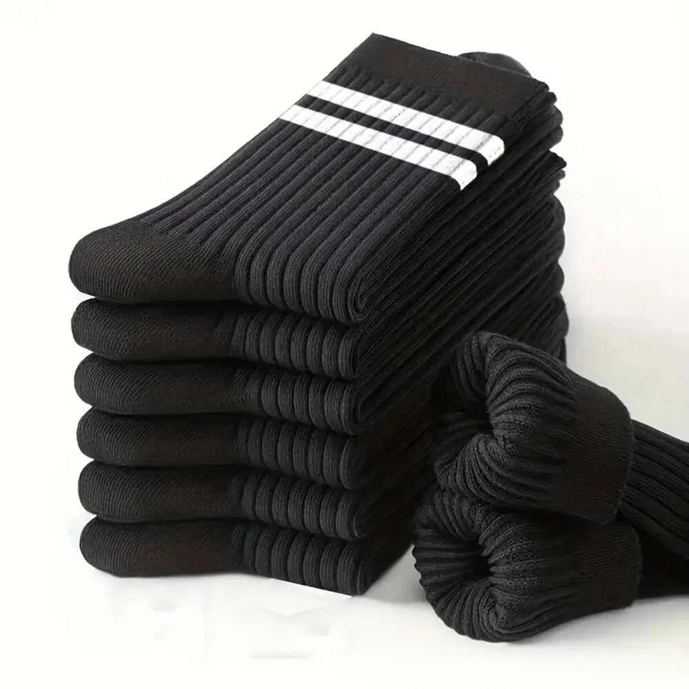 6/10/15/20 Pairs Men Socks Spring Autumn Casual Black White Striped Socks Breathable Mid Tube Sock High-quality Round Neck Socks
