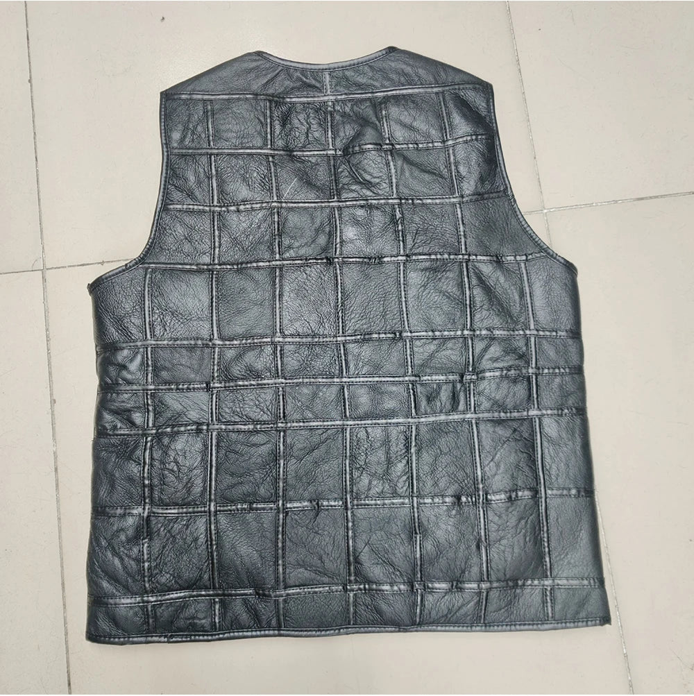 2025  New Style Men's Leather Vest Full-Grain Sheepskin Autumn and Winter Multi-Pocket Casual Fur Integrated Warm Vest