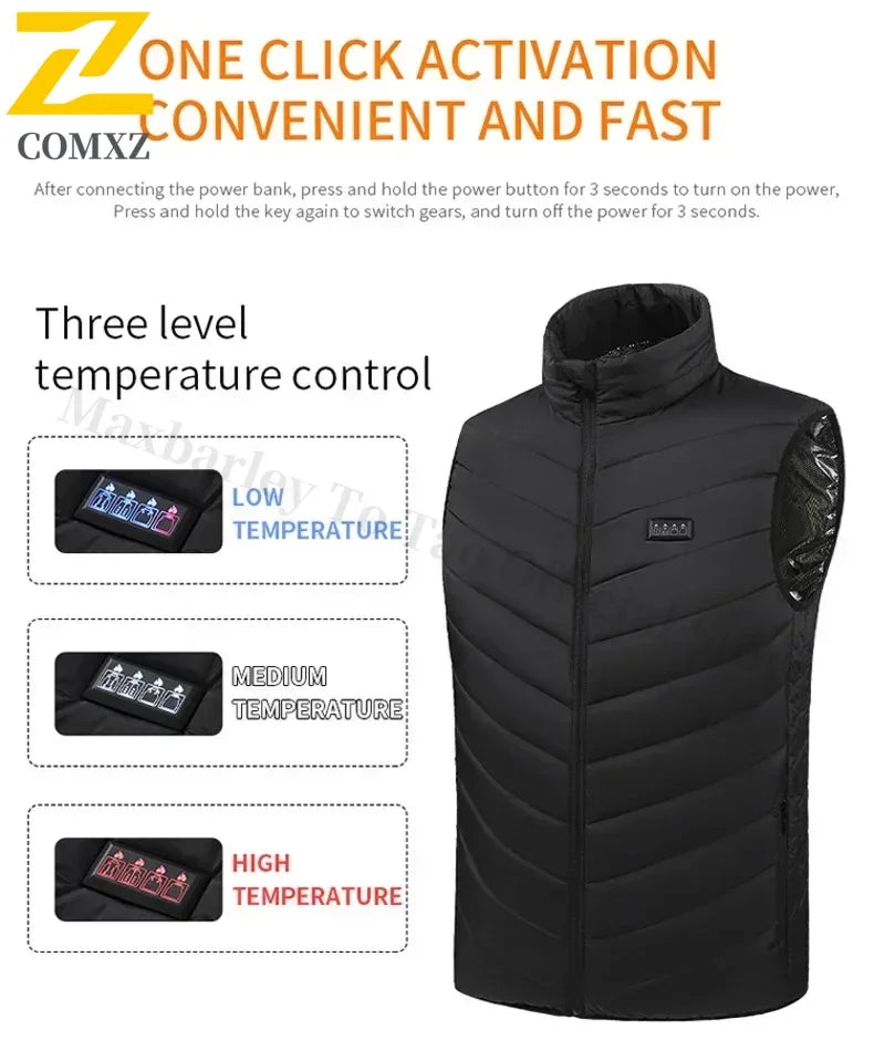 21 Areas Men's Heating Vest Jacket Winter USB Smart Electric Sleeveless Jacket Self-heating Clothes Women Snow Warm Padded Coat