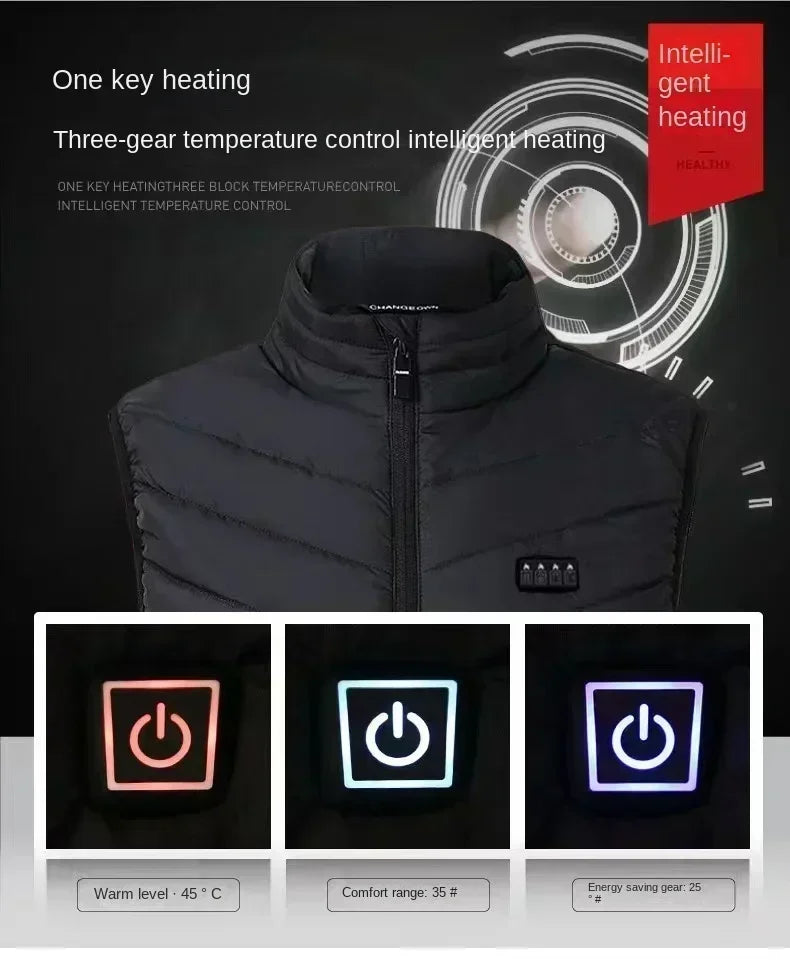 17 Zone Heating Vest Men's USB Infrared Thermal Jacket Smart Heating Clothes New Winter Cold-proof Thick Sleeveless Coat Hiking