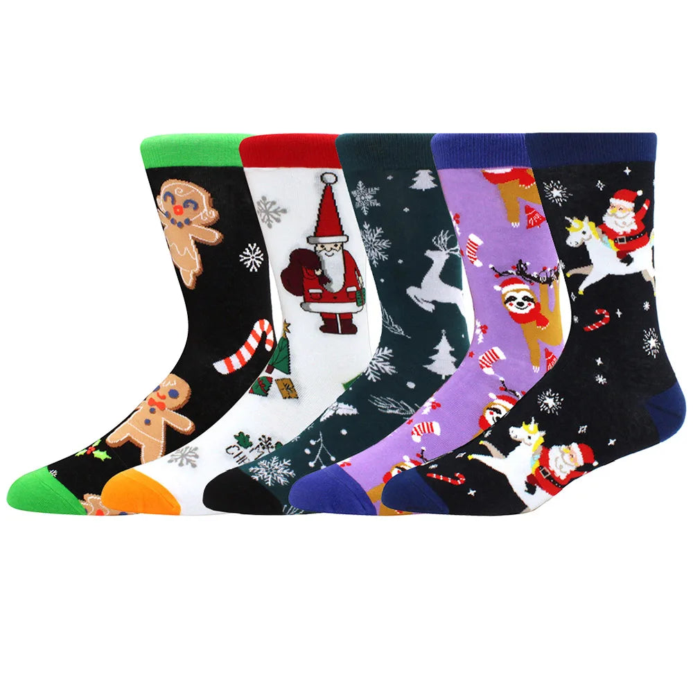 5 Pairs Men Middle Tube Socks Fun Casual Business Socks Colorful Halloween Animal Vintage Happy Woman Cotton Socks