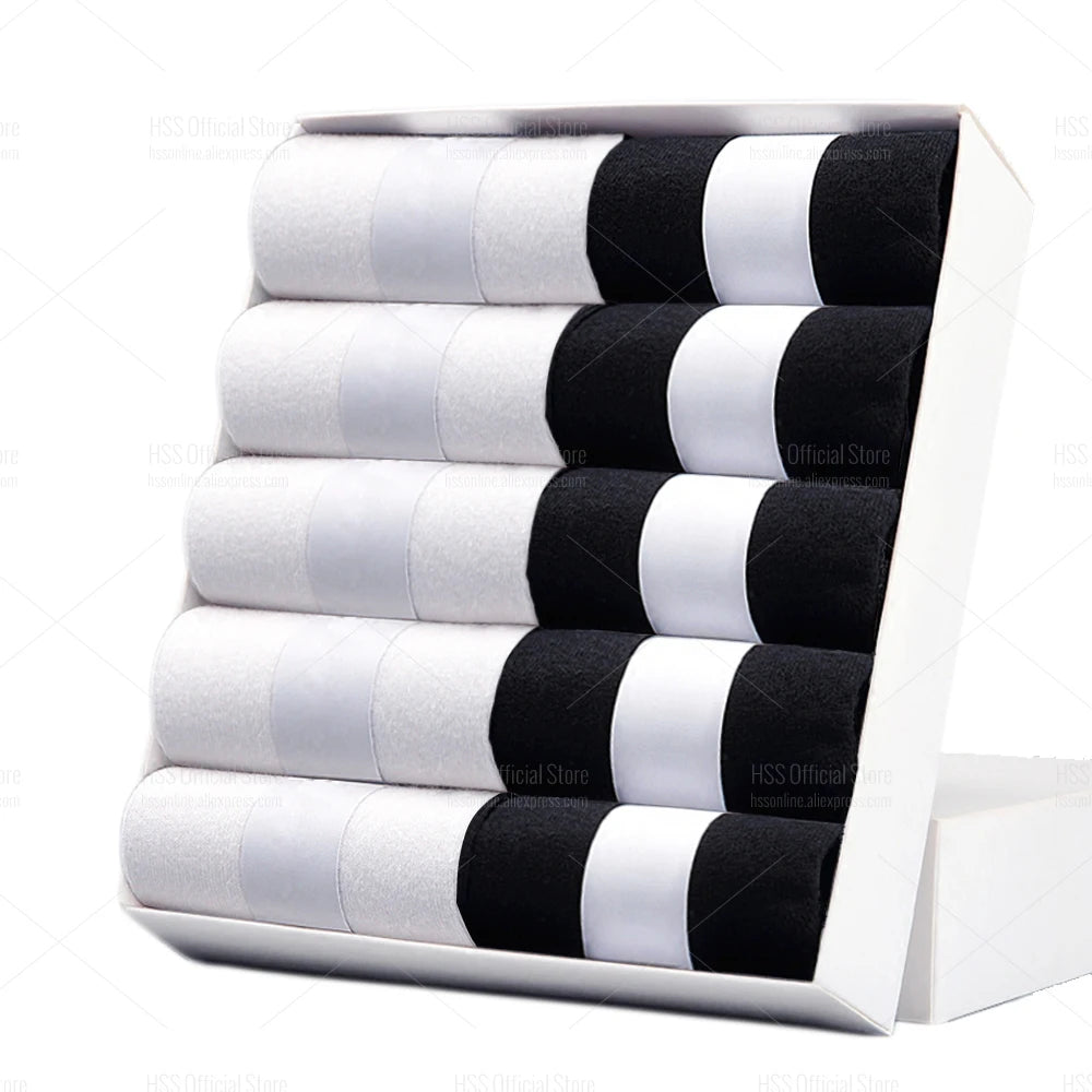 HSS 5/10 Pairs Men's Cotton Blend Socks Black Business Men Socks Soft Breathable Summer Winter for Male Socks Plus Size (6.5-14)