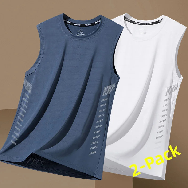 Men's Loose Ice Silk Svel Sports Vest Qui Dry Summer New Sle Running Baskeall Fitn Training Breathable Polyest...