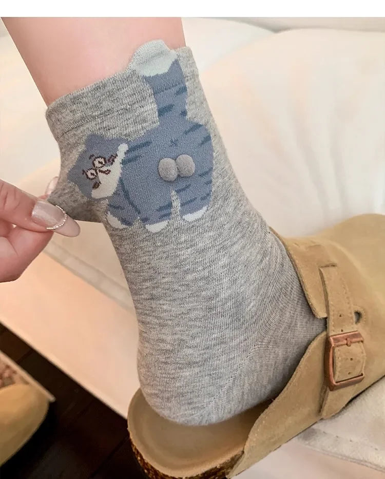 1/3 Pair Three-Dimensional Cat Printed Men female Mid Tube Socks Soft Comfortable Sweat Absorbing Breathable Casual Couples Sock