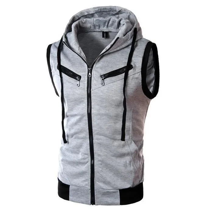 Fashionable New Men's Vest Hooded Sleeveless Solid Color Casual Slimming Smooths Your Silhouette Tank Top Three Colors