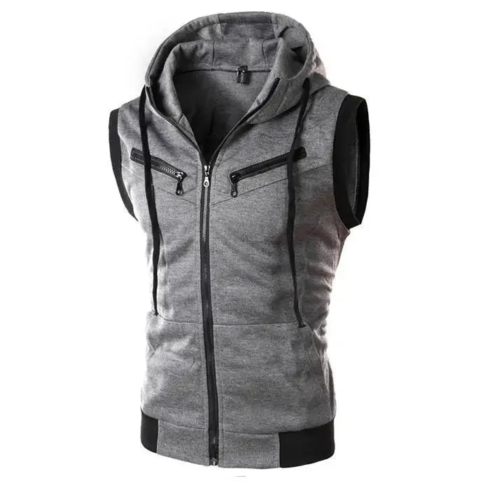 Fashionable New Men's Vest Hooded Sleeveless Solid Color Casual Slimming Smooths Your Silhouette Tank Top Three Colors