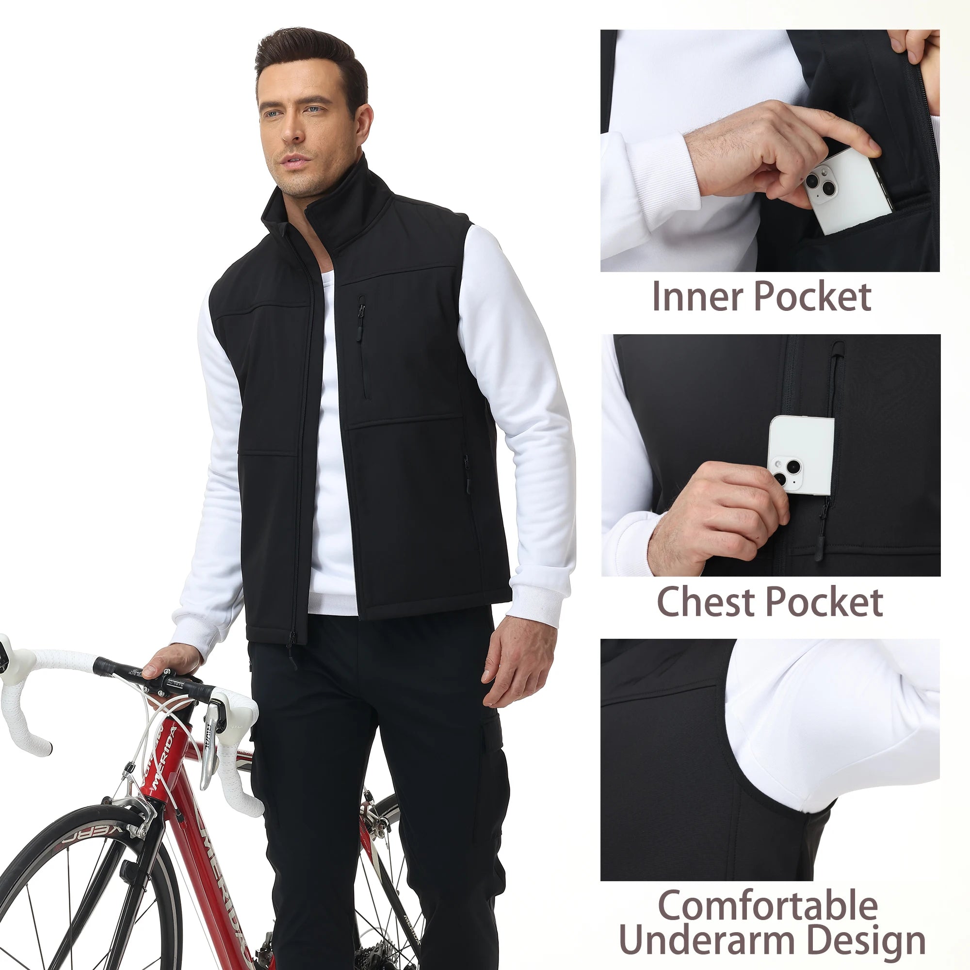 Men's Softshell Running Vest Outerwear Lightweight Windproof Sleeveless Jacket Coat for Daily Golf Cycling Hiking