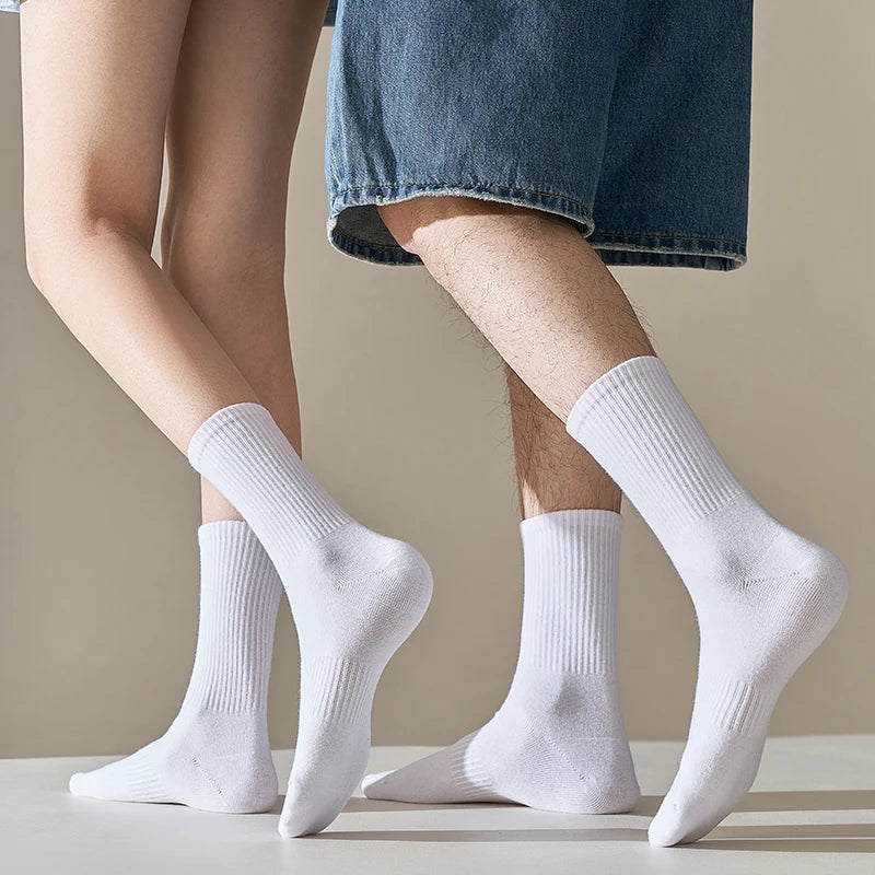 1/5Pairs New Men Cotton New Style White Socks Men Soft Breathable Sports Long Socks Summer Winter for Male Socks Plus Size