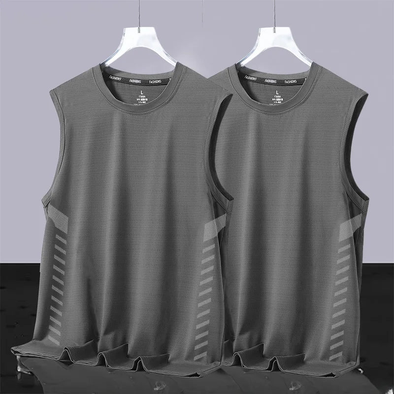 Men's Ice Silk Vest Summer Sport Fitn Thin Svel Training Top Qui Dry Trendy round Ne T-irt for Youth Daily Wear