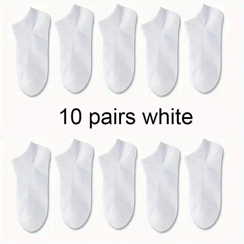 1/5/10 Pairs Comfortable Men's Women's Socks Casual Short Solid Color Spring Summer Boat Sock Fashionable Round Neck Ankle Socks