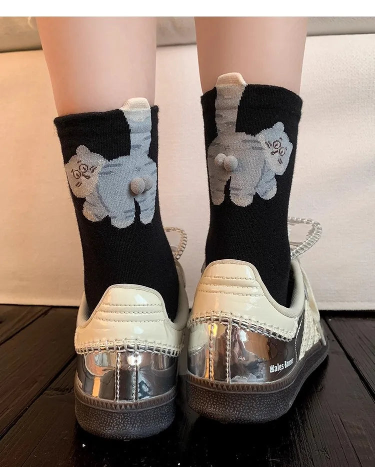 1/3 Pair Three-Dimensional Cat Printed Men female Mid Tube Socks Soft Comfortable Sweat Absorbing Breathable Casual Couples Sock