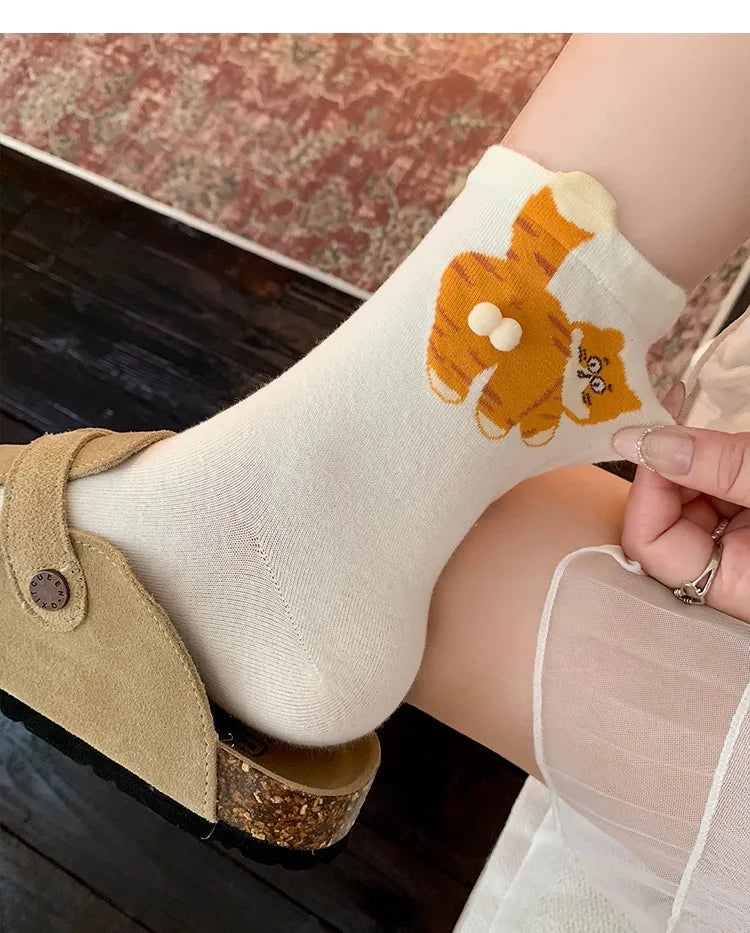 1/3 Pair Three-Dimensional Cat Printed Men female Mid Tube Socks Soft Comfortable Sweat Absorbing Breathable Casual Couples Sock