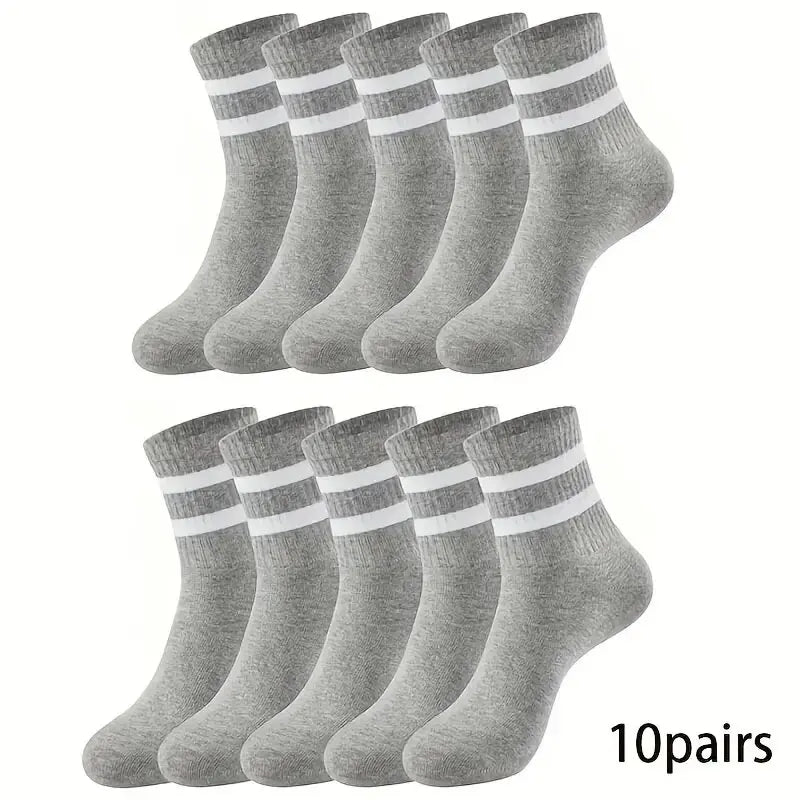6/10/15/20 Pairs Men Socks Spring Autumn Casual Black White Striped Socks Breathable Mid Tube Sock High-quality Round Neck Socks