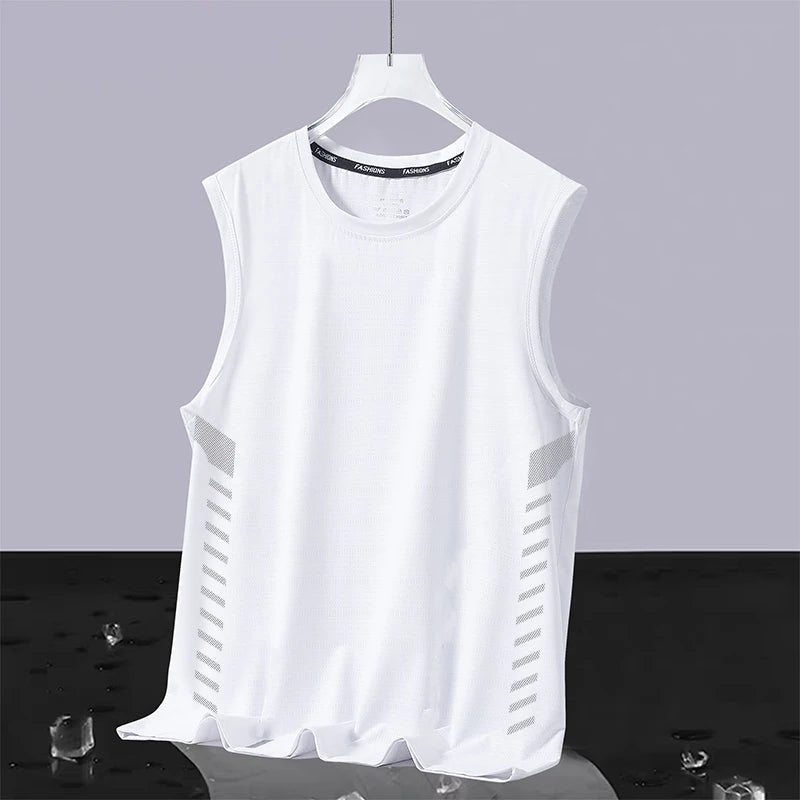 Men's Ice Silk Vest Summer Sport Fitn Thin Svel Training Top Qui Dry Trendy round Ne T-irt for Youth Daily Wear