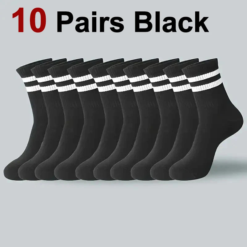 6/10/20 Pairs Men Women Striped Round Neck Socks Spring Autumn Breathable Odor Proof Sweat Absorbing All-Season Casual Socks