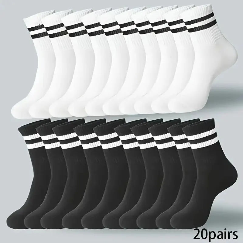 6/10/15/20 Pairs Men Socks Spring Autumn Casual Black White Striped Socks Breathable Mid Tube Sock High-quality Round Neck Socks