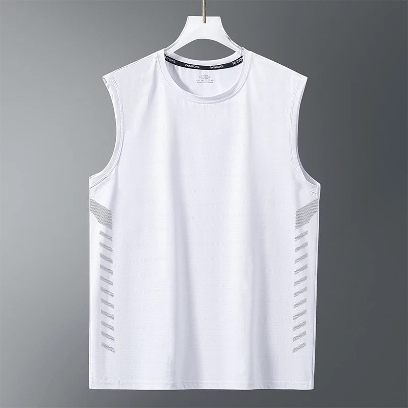 Men's Ice Silk Vest Summer Sport Fitn Thin Svel Training Top Qui Dry Trendy round Ne T-irt for Youth Daily Wear