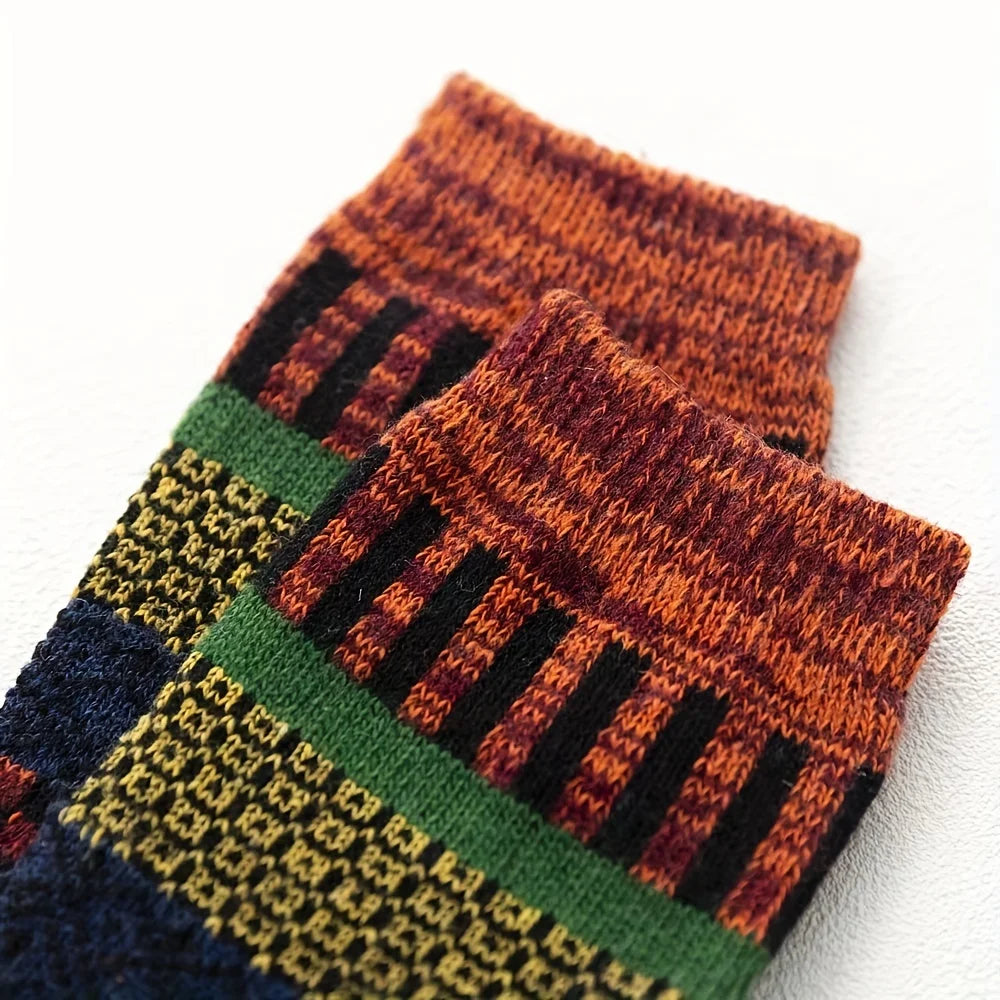 5pairs Unisex Ethnic Style Vintage Thick Wool Warm Crew Men Socks Soft Ultra-Comfortable High Quality Breathable Women's Sock
