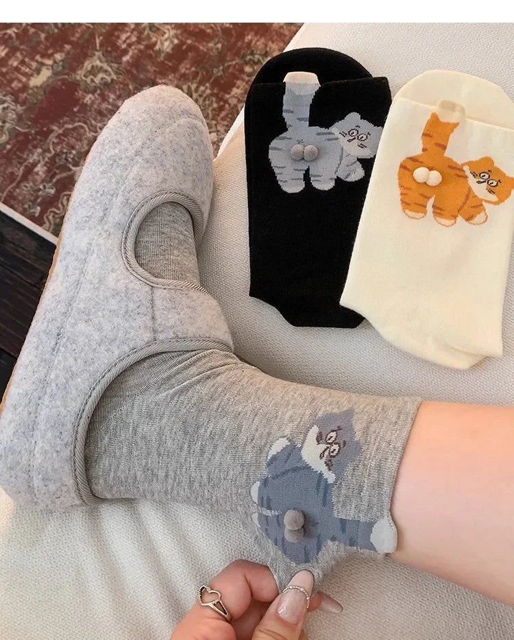1/3 Pair Three-Dimensional Cat Printed Men female Mid Tube Socks Soft Comfortable Sweat Absorbing Breathable Casual Couples Sock