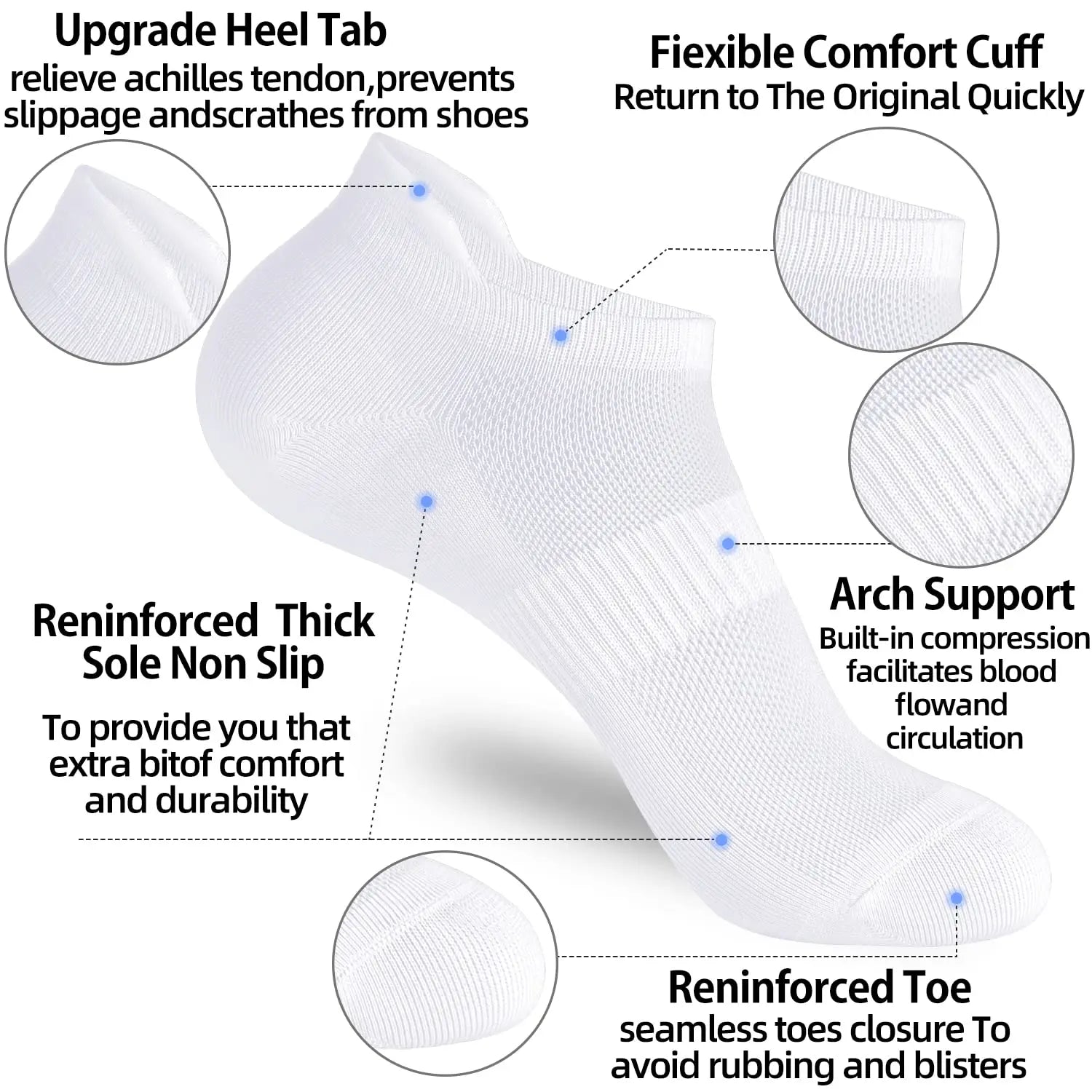 5/10 pairs of ankle sports running socks white soft thin low top short film men's and women's socks