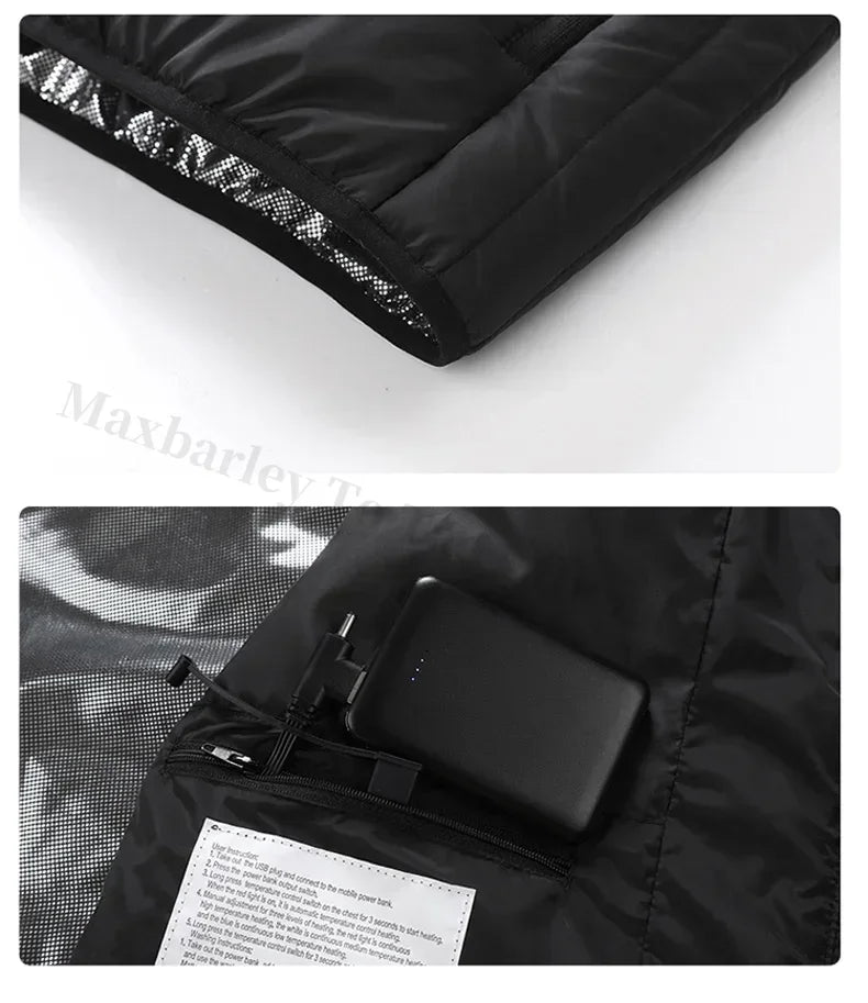 21 Areas Men's Heating Vest Jacket Winter USB Smart Electric Sleeveless Jacket Self-heating Clothes Women Snow Warm Padded Coat