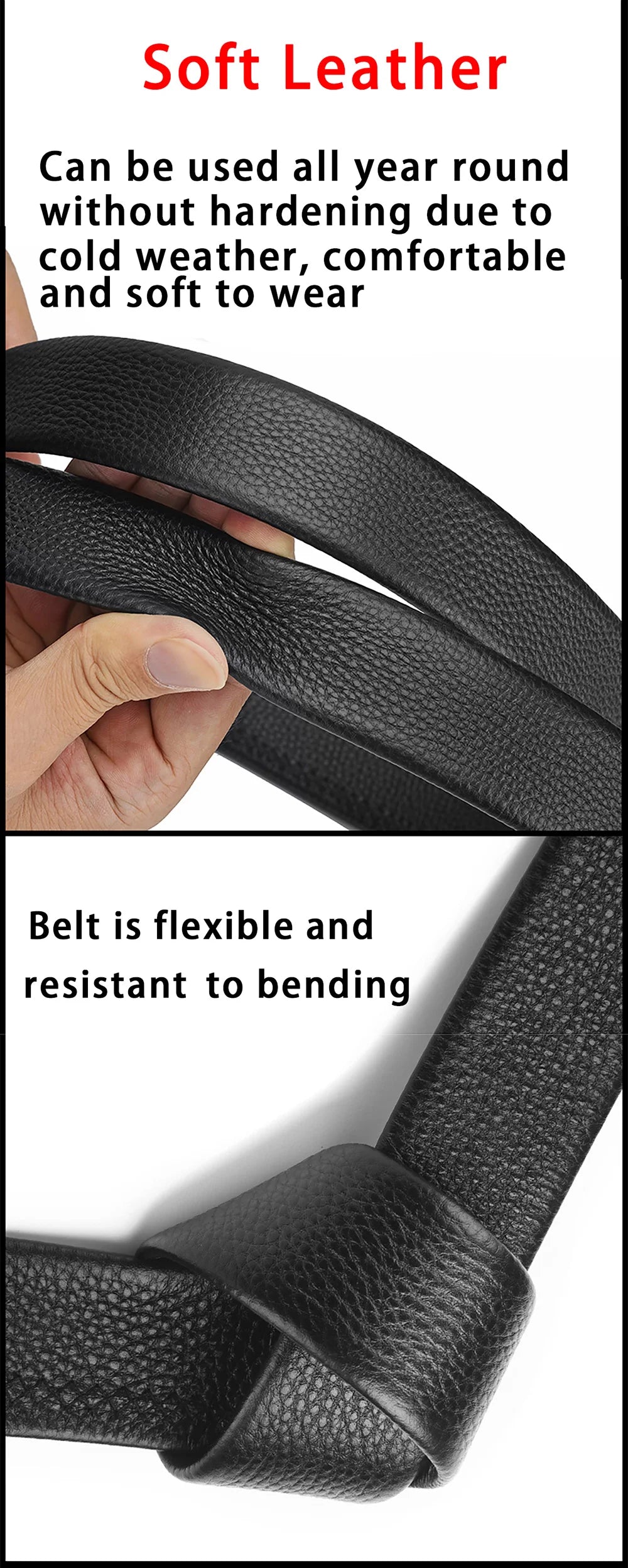 2Pcs Men's Belt Without Buckle 3.5cm/1.37inch Width Brand High End Belts Black Soft PU Leather Men Belts Body No Buckle Strap