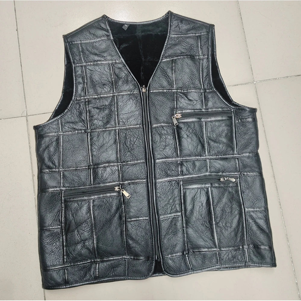 2025  New Style Men's Leather Vest Full-Grain Sheepskin Autumn and Winter Multi-Pocket Casual Fur Integrated Warm Vest