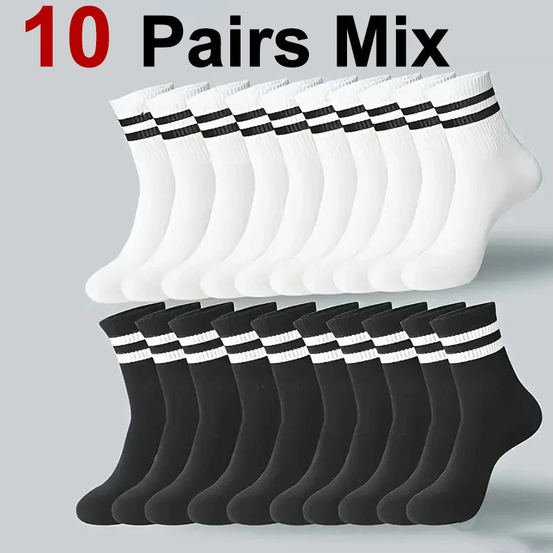 6/10/20 Pairs Men Women Striped Round Neck Socks Spring Autumn Breathable Odor Proof Sweat Absorbing All-Season Casual Socks
