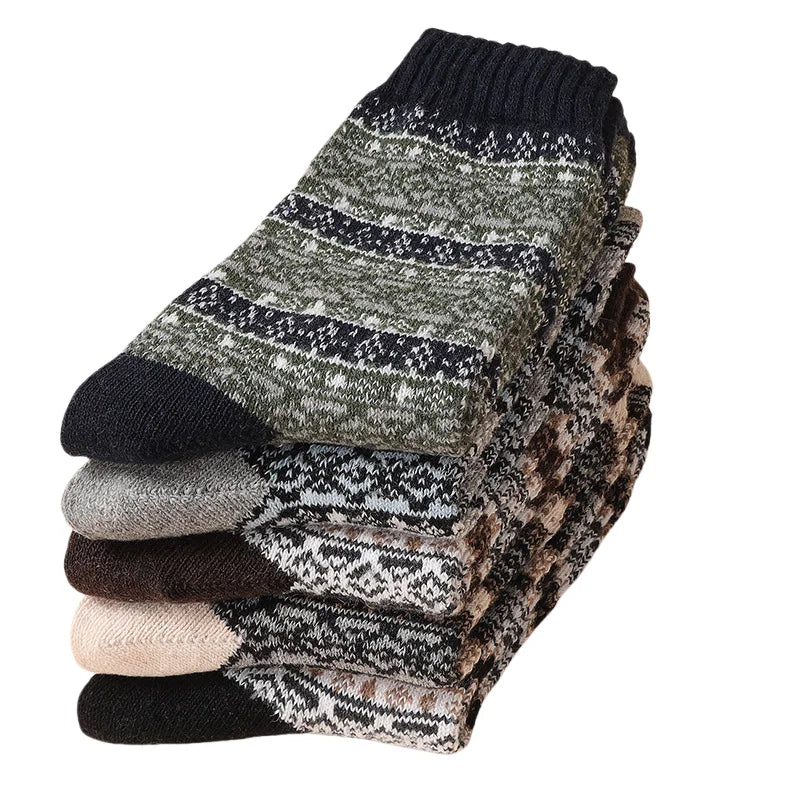 5pairs Unisex Ethnic Style Vintage Thick Wool Warm Crew Men Socks Soft Ultra-Comfortable High Quality Breathable Women's Sock