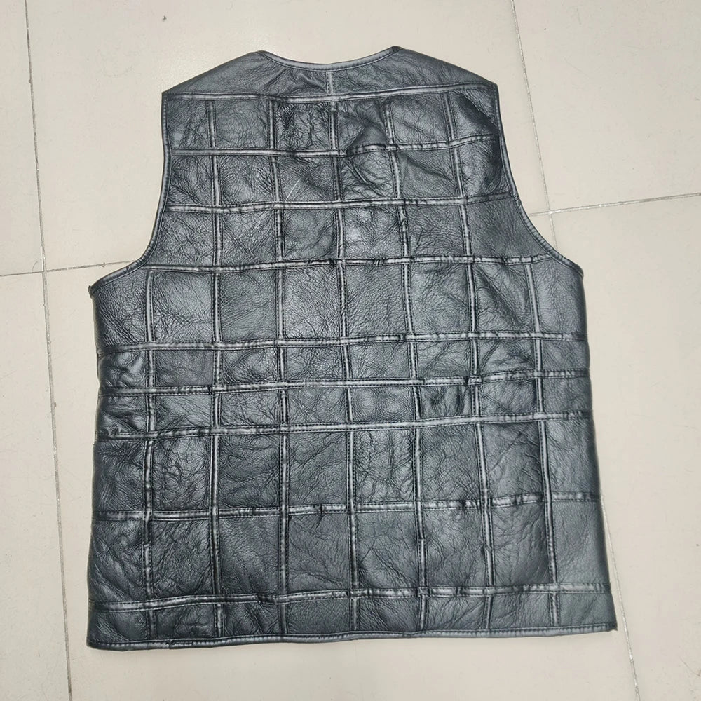 2025  New Style Men's Leather Vest Full-Grain Sheepskin Autumn and Winter Multi-Pocket Casual Fur Integrated Warm Vest