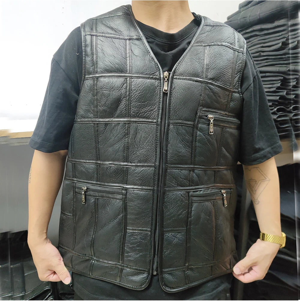2025  New Style Men's Leather Vest Full-Grain Sheepskin Autumn and Winter Multi-Pocket Casual Fur Integrated Warm Vest