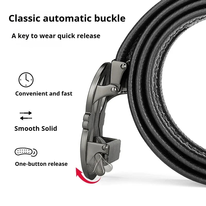 Fashion design belt for men, alloy buckle high quality PU leather automatic belt, adjustable ratchet business casual men's belt