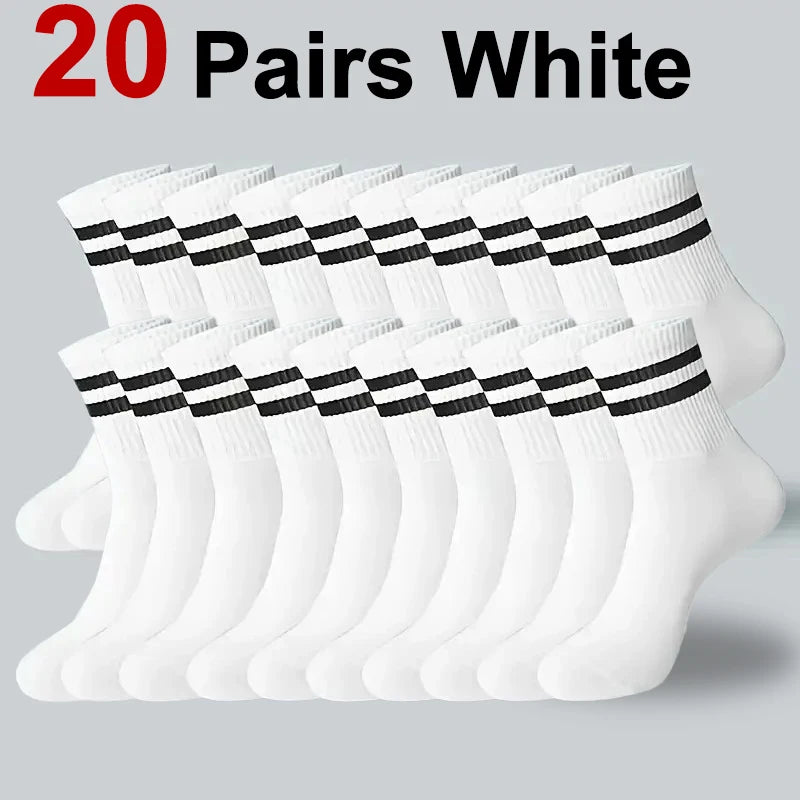 6/10/20 Pairs Men Women Striped Round Neck Socks Spring Autumn Breathable Odor Proof Sweat Absorbing All-Season Casual Socks