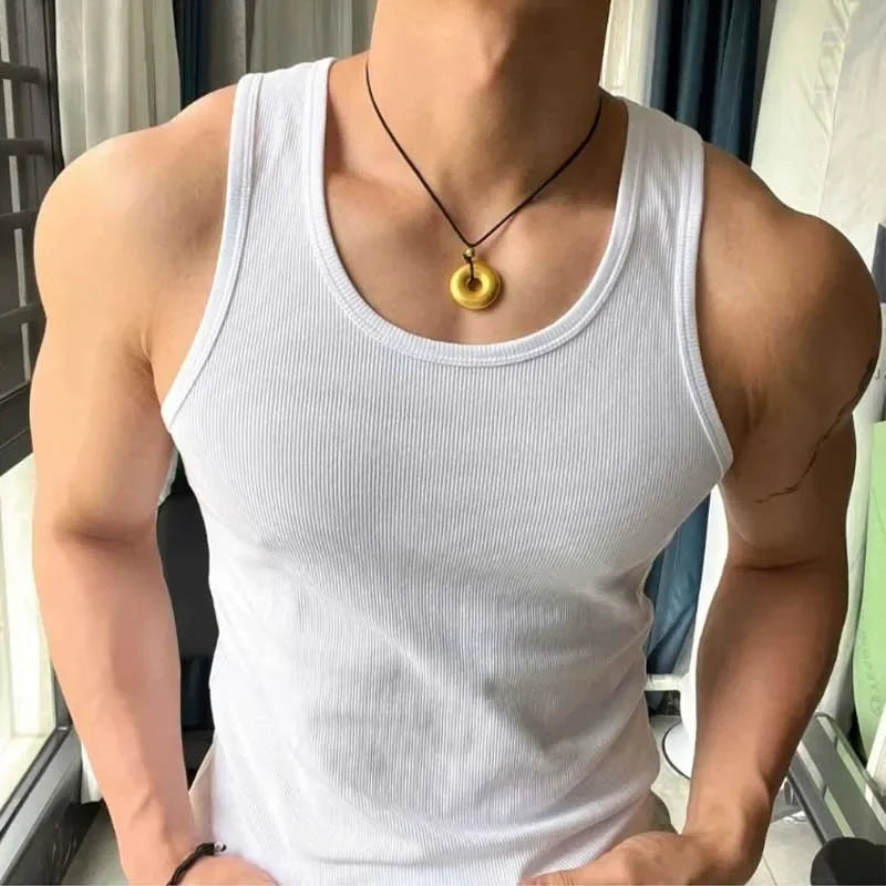Summer American Style Lightweight Sports Fitness Vest For Men Coarse Screw Thread Workout Running Training Elastic Slims Smooths