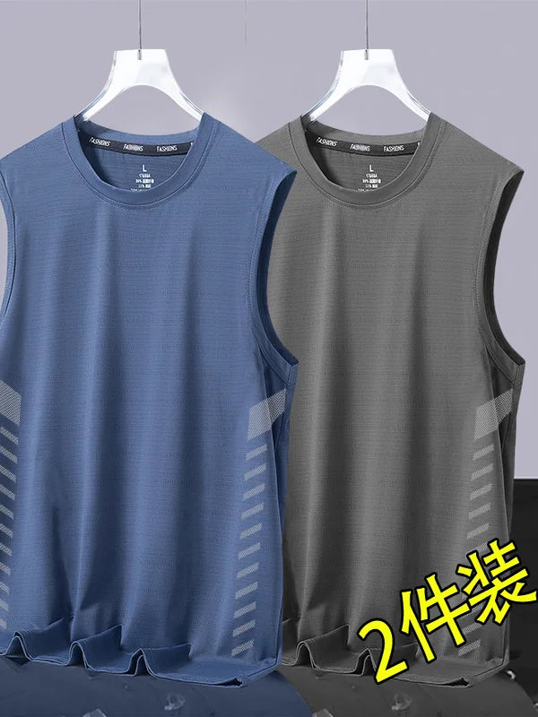 Men's Ice Silk Vest Summer Sport Fitn Thin Svel Training Top Qui Dry Trendy round Ne T-irt for Youth Daily Wear