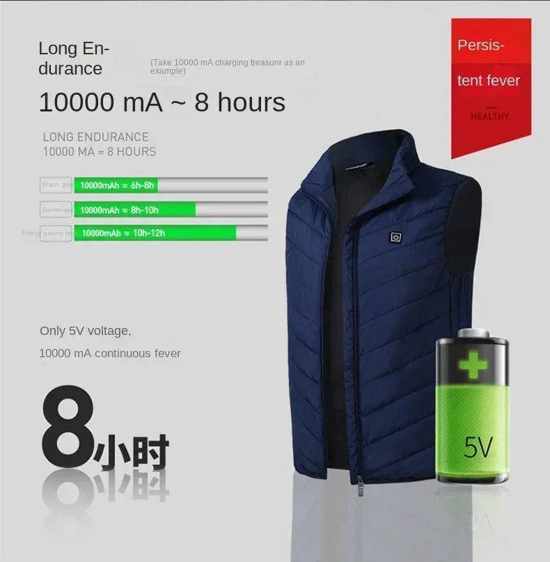 21 Heating Areas Jacket Men's Winter USB Electric Heating Warm Sleeveless Padded vest Infrared Heating Clothes Men Snow Ski Vest