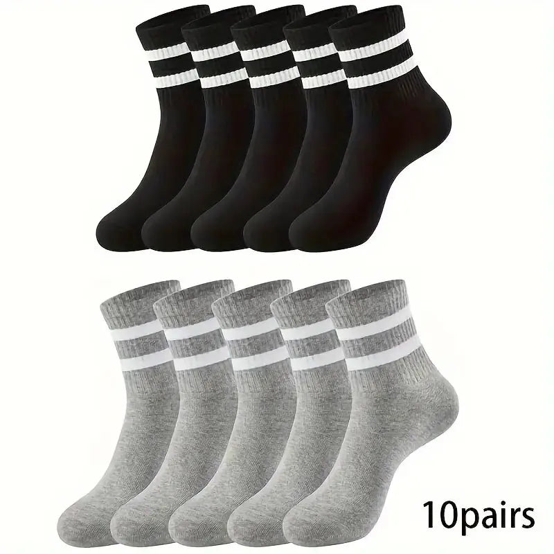 6/10/15/20 Pairs Men Socks Spring Autumn Casual Black White Striped Socks Breathable Mid Tube Sock High-quality Round Neck Socks