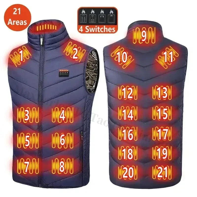 21 Areas Men's Heating Vest Jacket Winter USB Smart Electric Sleeveless Jacket Self-heating Clothes Women Snow Warm Padded Coat