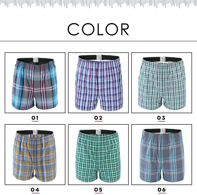 5Pcs/lot Boxer Men Thin Summer Underwear Cotton Man Big Size Short Breathable Plaid Flexible Shorts Boxer Male Underpants