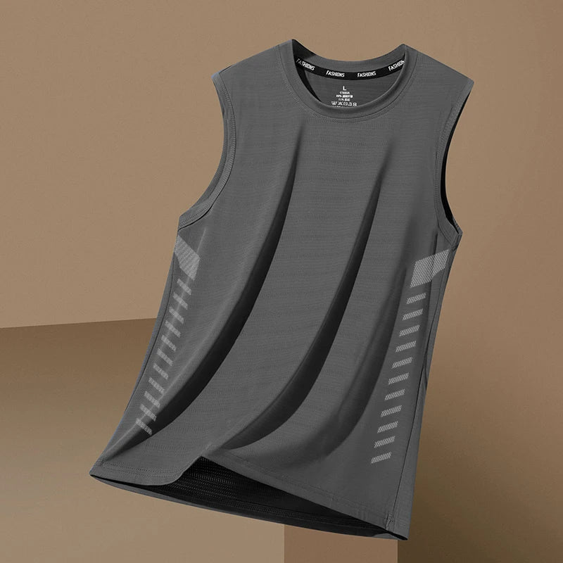 Men's Loose Ice Silk Svel Sports Vest Qui Dry Summer New Sle Running Baskeall Fitn Training Breathable Polyest...