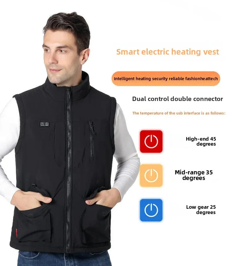 11 Areas Winter Men's Heating Vest Double Control Electric Warmth Outerwear Jacket Outdoor Anti-Cold Warm Camping Waistcoat