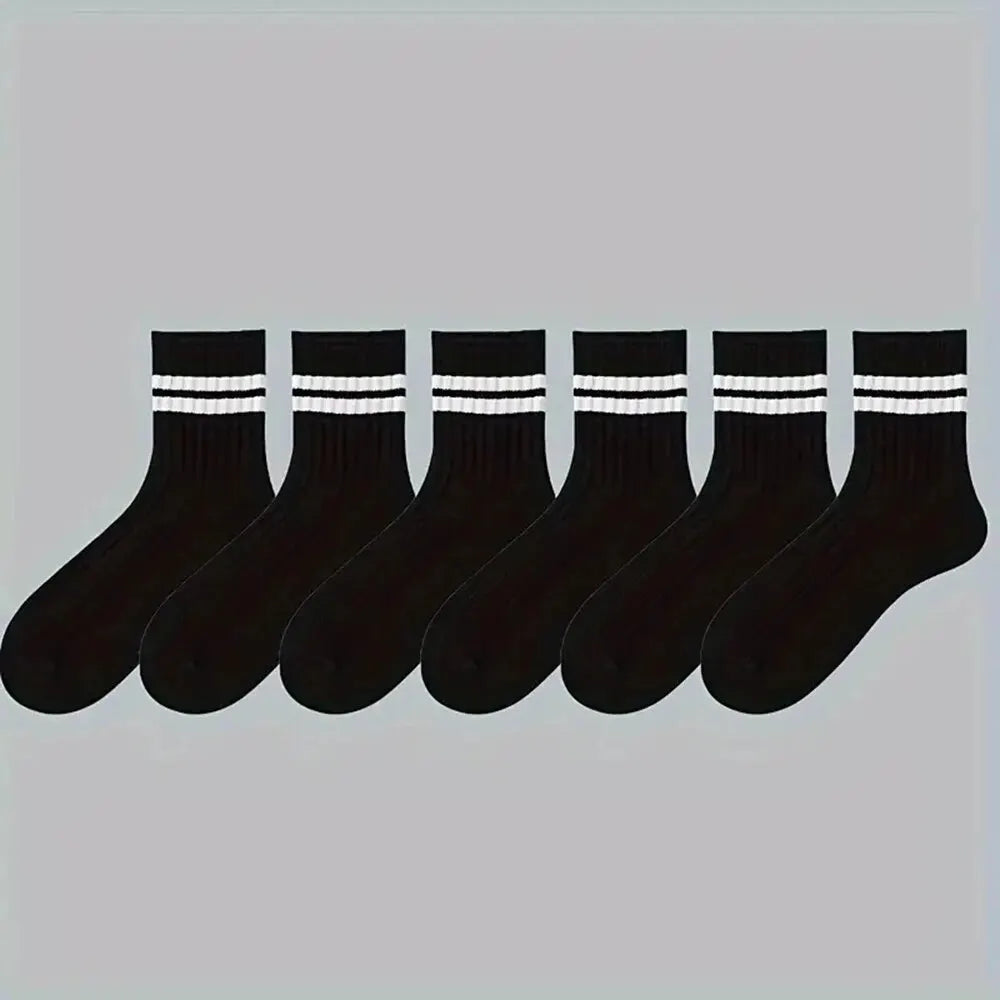 6/10/15/20 Pairs Men Socks Spring Autumn Casual Black White Striped Socks Breathable Mid Tube Sock High-quality Round Neck Socks