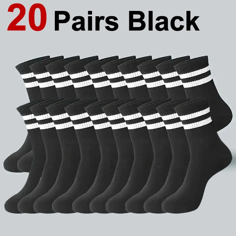 6/10/20 Pairs Men Women Striped Round Neck Socks Spring Autumn Breathable Odor Proof Sweat Absorbing All-Season Casual Socks