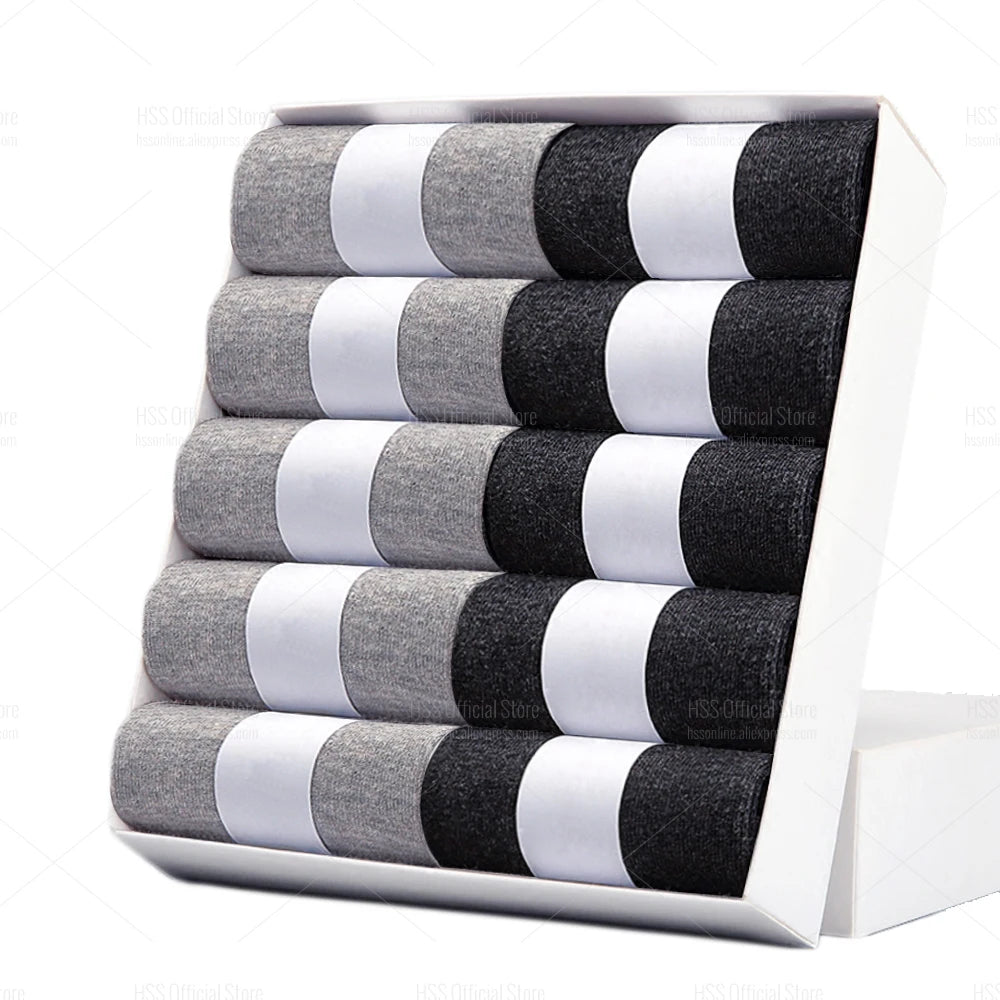 HSS 5/10 Pairs Men's Cotton Blend Socks Black Business Men Socks Soft Breathable Summer Winter for Male Socks Plus Size (6.5-14)
