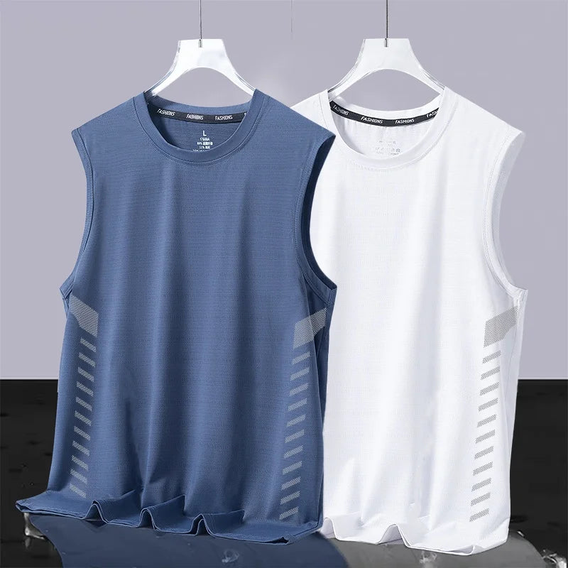 Men's Ice Silk Vest Summer Sport Fitn Thin Svel Training Top Qui Dry Trendy round Ne T-irt for Youth Daily Wear