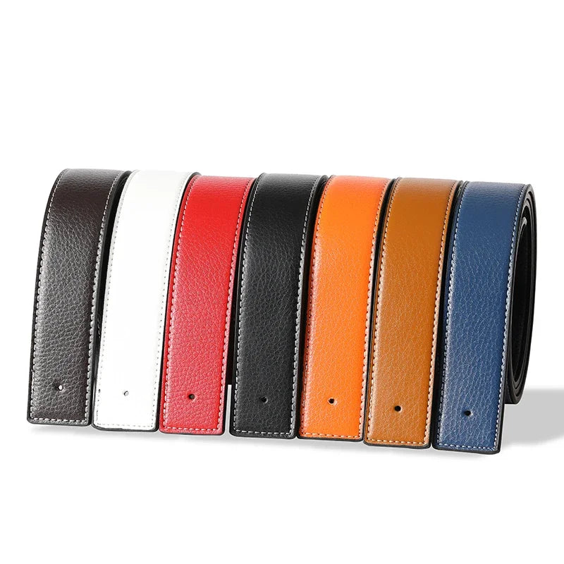 3.8cm PU Leather No-Buckle Belt - Unisex Smooth Pin Fastening Waistband for Men & Women, High-Quality Adjustable Strap