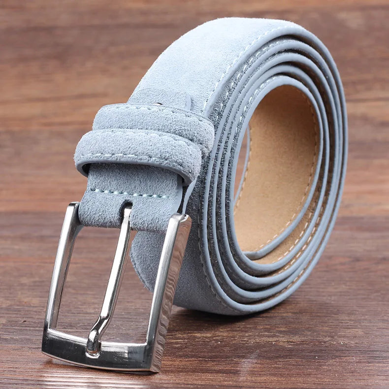 Sude Belt Cow Genuine Leather For Man And Lady With Oxford Fabric Strap Genuine Leather Luxury Pin Buckle Blue Belts