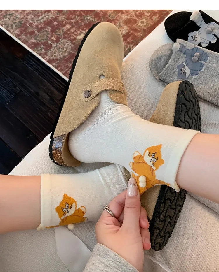 1/3 Pair Three-Dimensional Cat Printed Men female Mid Tube Socks Soft Comfortable Sweat Absorbing Breathable Casual Couples Sock