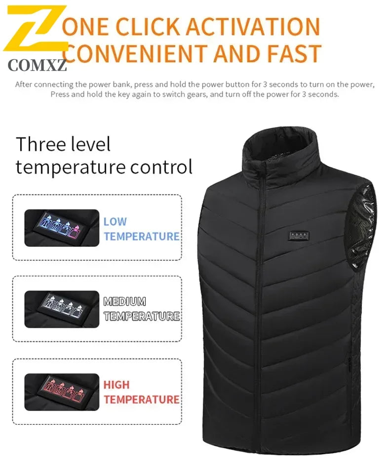 21 Areas Men's Heating Vest Jacket Winter USB Smart Electric Sleeveless Jacket Self-heating Clothes Women Snow Warm Padded Coat