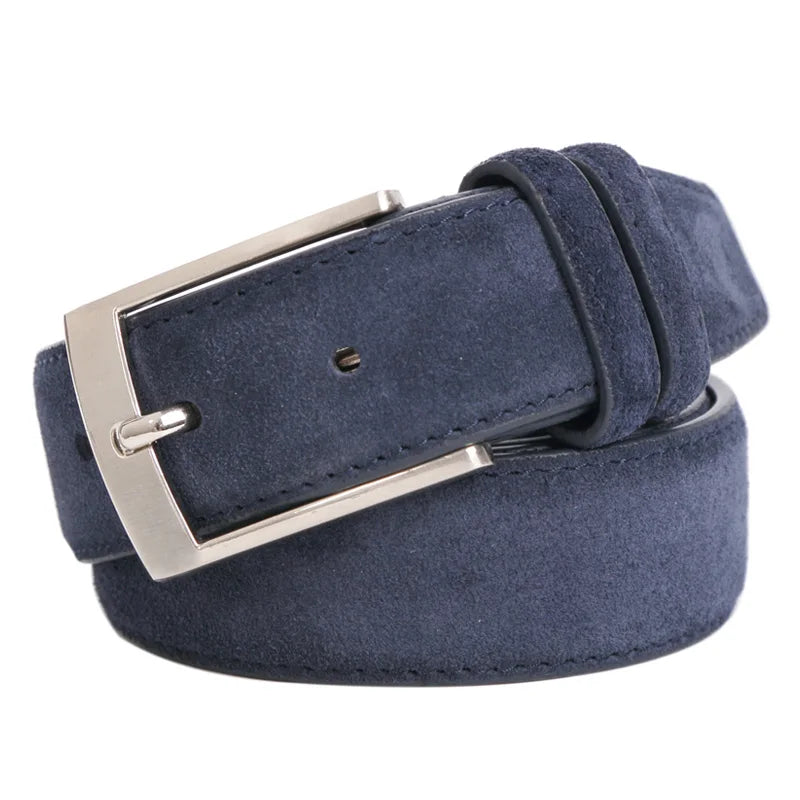 Sude Belt Cow Genuine Leather For Man And Lady With Oxford Fabric Strap Genuine Leather Luxury Pin Buckle Blue Belts